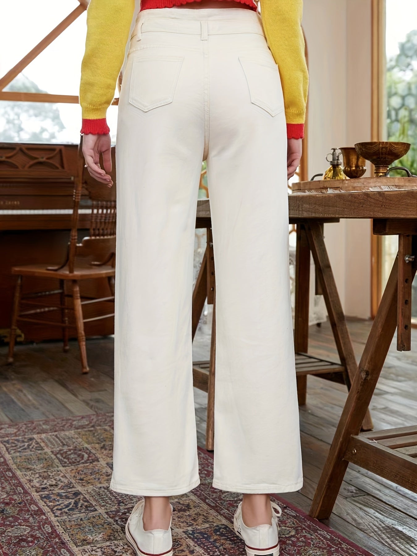 Solid Double Button Jeans for Women