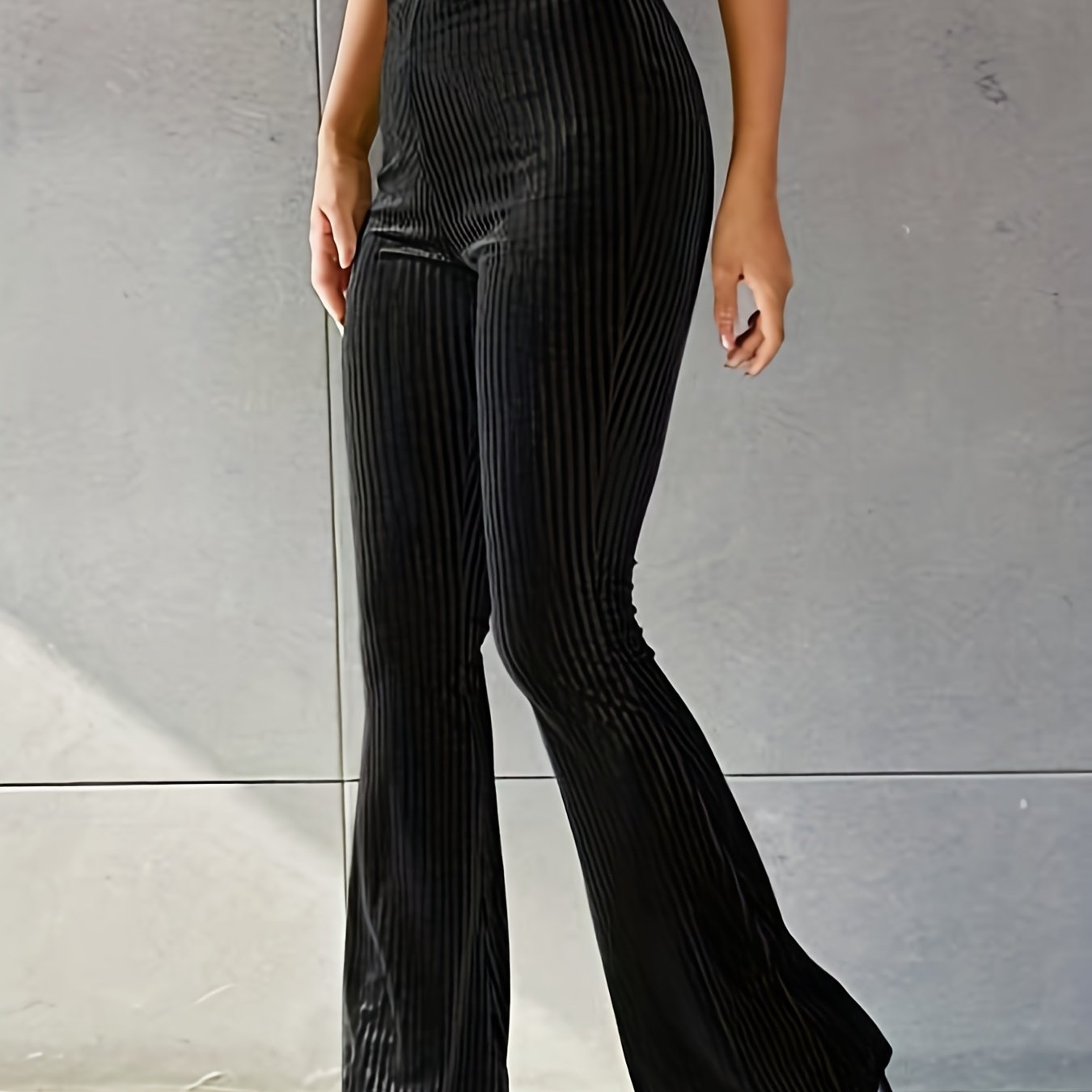 Velvet Flare Leg Pants High Waist Slim Fit Casual Pants