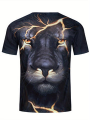Men's Lion 3D Print T Shirt Exaggerated Casual Tee