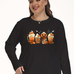 Pumpkin Milk Tea Print Long Sleeve Pajama Top