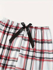 Plaid Print Lounge Set Cami Top & Shorts & Pants