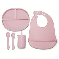Silicone Toddler Eating Set: Cutlery, Bib, Spoon, Fork, Water Cup