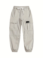 Girls Cargo Pants Elastic Waist Drawstring Loose Tapered Pockets Jogger Pants