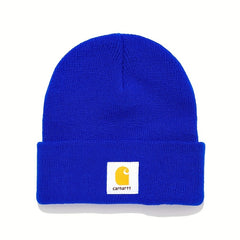 Classic Label Patch Beanie Unisex Candy Knit Hat Elastic Lightweight