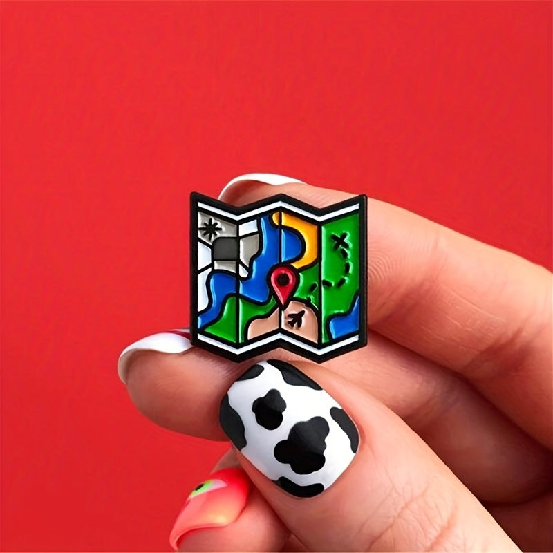 Cartoon Airport Destination Map Enamel Brooch