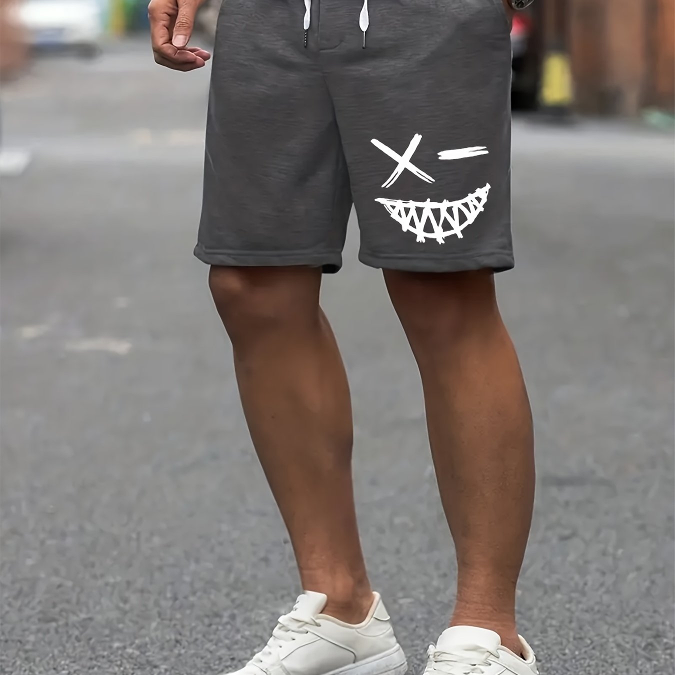 Smile Print Men's Drawstring Shorts