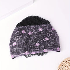 Purple Lace Embroidery Beanie Flower Turban Cap Head Wrap Head Scarf Hijab