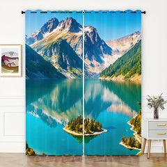 Mountain And Lake Island Curtain Tapestries Peach Skin Blankets