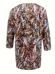 Casual Dress Women's Plus Allover Print Lantern Sleeve Round Neck Loos