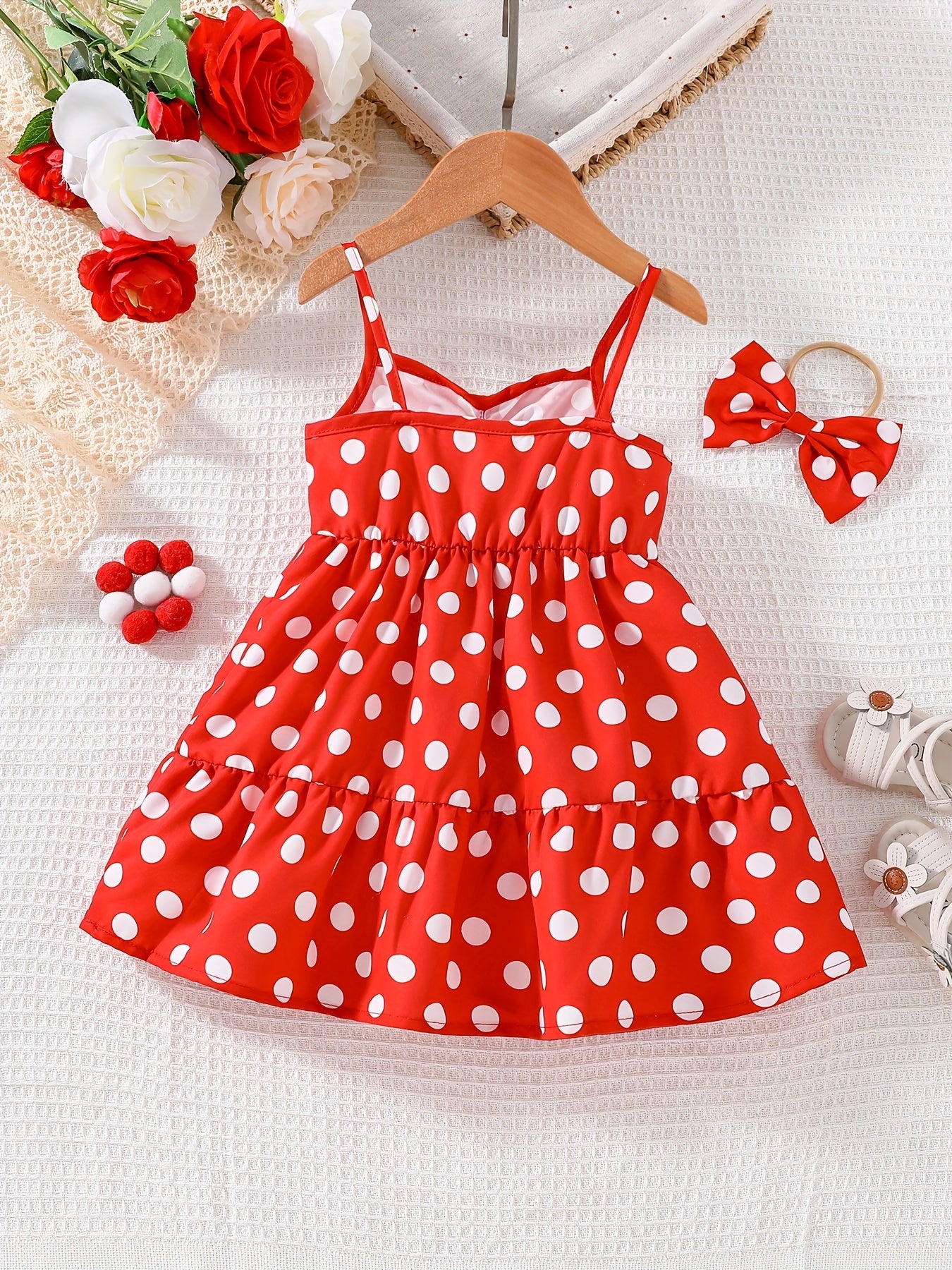 Cute Polka Dot Playwear for Baby Girls Cotton Casual Dress with Suspenders