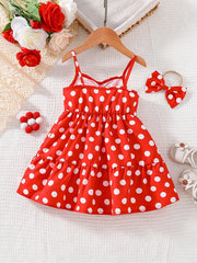 Cute Polka Dot Playwear for Baby Girls Cotton Casual Dress with Suspenders