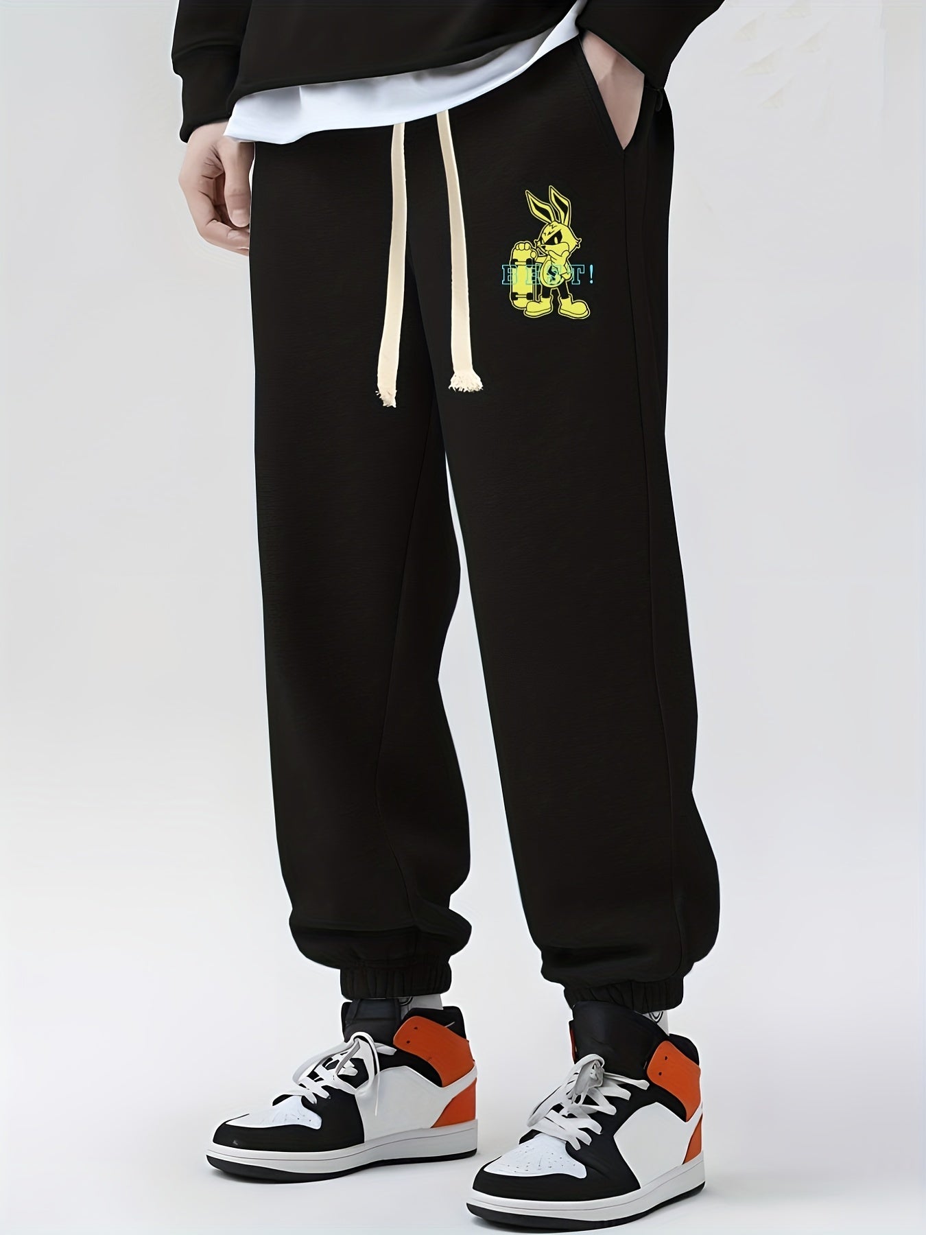 Rabbit Print Drawstring Sweatpants Casual Joggers for Men