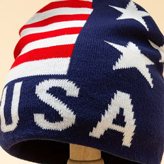 Flag Jacquard Beanie Elastic Hip Hop Knit Hat Unisex Warm Skull Cap
