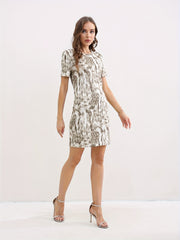 Summer Bodycon Dress Crew Neck Allover Print