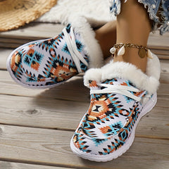 Cow & Sunflower Print Fur Fleece Lined Flat Lightweight Comfortable Skate Shoes