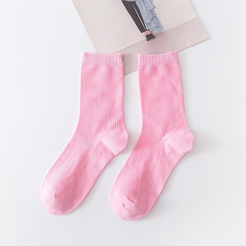3 Pairs Women's Pink Solid Mid Tube Socks