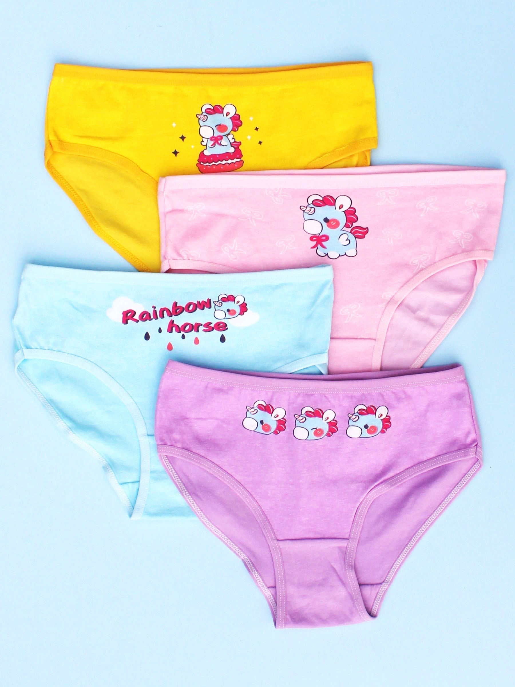 4pcs Unicorn Print Girls Briefs Kids Cotton Breathable Underwears