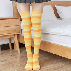 Striped Thigh High Socks Cosplay Over The Knee Stockings Women's Hosiery