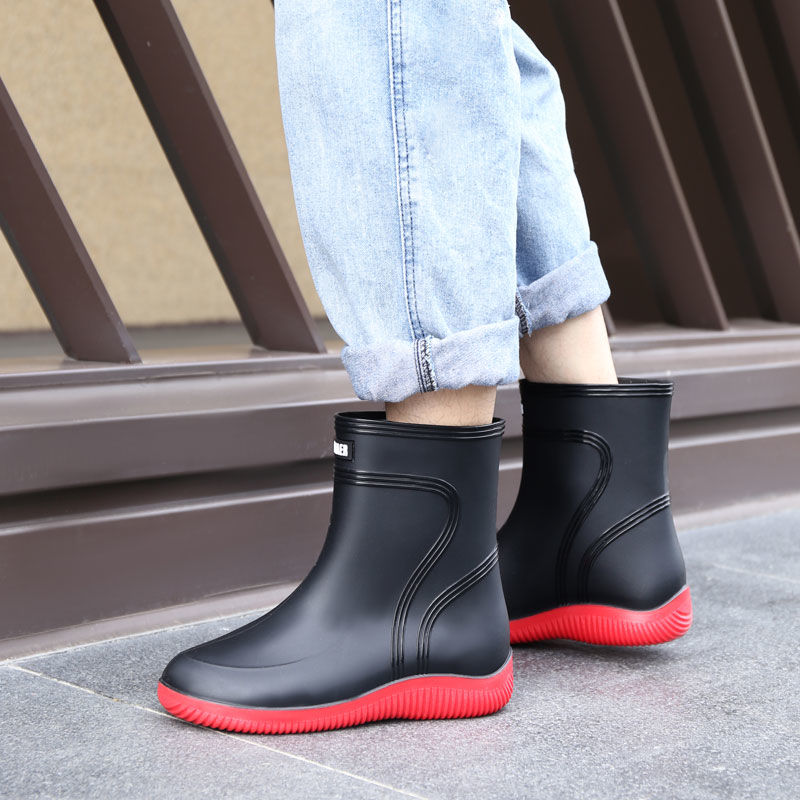 Men's Waterproof High Top Rain Boots Non-Slip Soft Insole