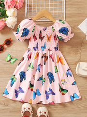 Toddler Girls Colorful Butterfly Graphic Princess Dress For Party