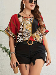 Leopard Print Short Sleeve T-shirt Women's Plus Casual Top
