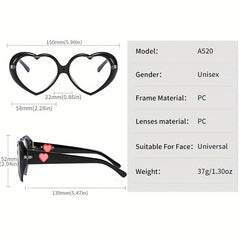 Heart Clear Lens Glasses For Men Women LOVE Theme Block Frame