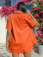 Casual Two Piece Set Short Sleeve Blouse & Drawstring Shorts