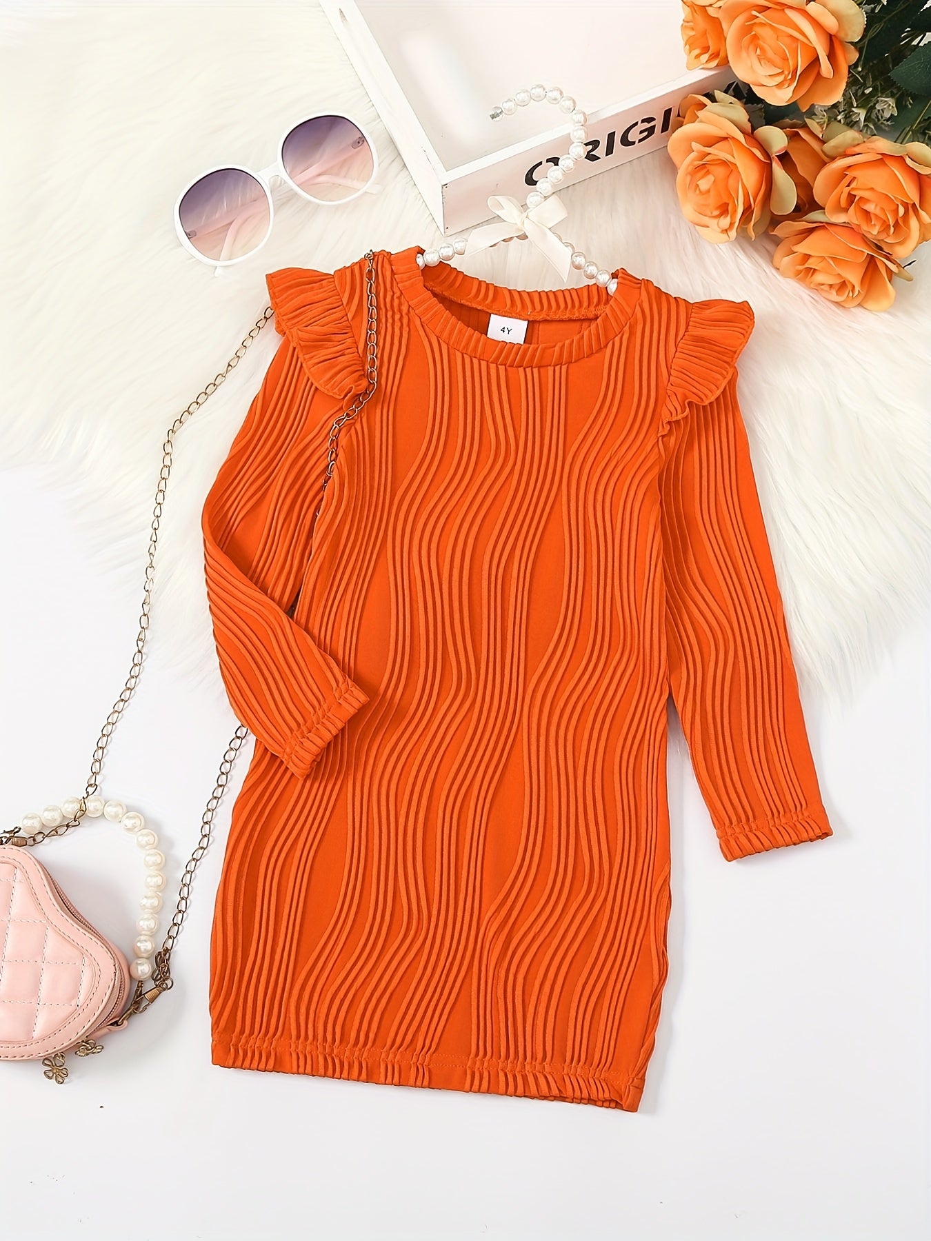Girls' Swirl Textured Long Sleeve Dress for Party Outfit