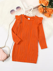 Girls' Swirl Textured Long Sleeve Dress for Party Outfit