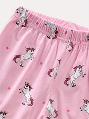 Toddler Girls Unicorn Pajama Set Crew Neck T Shirt Top & Shorts Sleepwear
