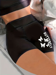 Plus Size Women's Butterfly Print High Rise Biker Shorts