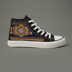 Ethnic Print Plush Lined Canvas Sneakers Fall Winter Warm Shoe