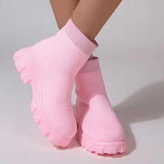 Women's Knit Ankle Socks Boots Platform Slip On Boots