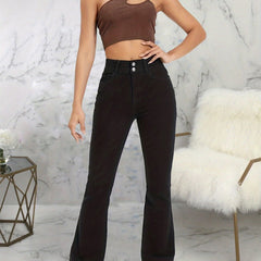 Wide Leg Double Button Jeans High Rise Flare Denim Pants
