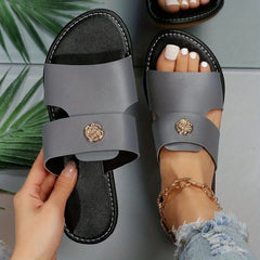 Women's Flat Slide Sandals Casual Open Toe Slip On Outdoor Beach Slide Shoes