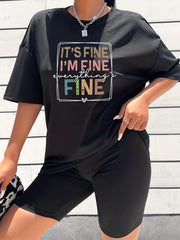 2pcs Summer Casual Sports Sets Letter Graphic T shirts & Solid Shorts