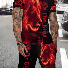 Men's Lion Print T shirt & Shorts Set For Outdoor