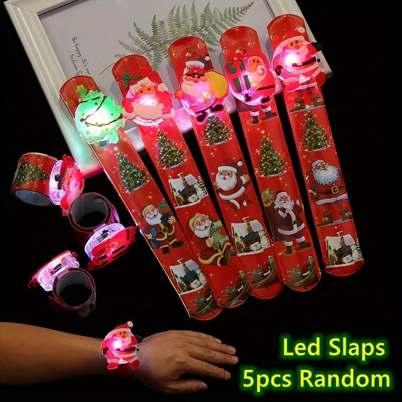 5pcs Christmas Santa Claus Slap Bracelets Assorted Designs