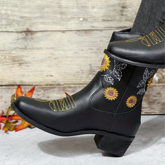 Women's Sunflower Embroidered Western Boots
