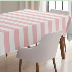 Pink Striped Plastic Tablecloth Waterproof for Indoor Outdoor Decor