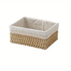 Rattan Woven Storage Basket for Desktop Cosmetics Keys Snacks Coffee Tables