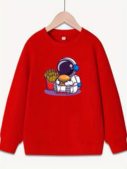 Astronaut & Chip Hamburger Pattern Sweatshirt For Girls