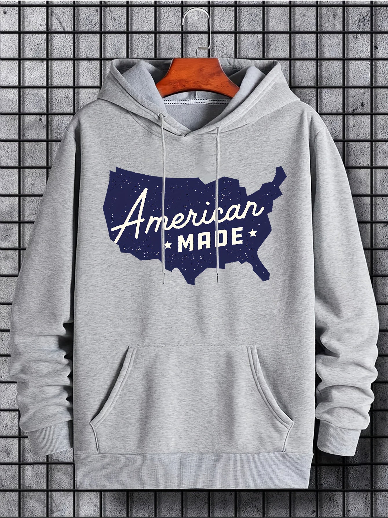 American Print Hoodie Men's Casual Graphic Pullover Hoodie