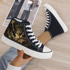 Girl's High Top Golden Pattern Skate Shoes with Plush Lining