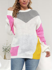 Colorblock Sweater Crew Neck Long Sleeve Pullover Tunic Jumper