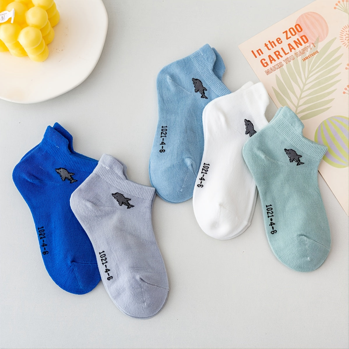 5pcs Boys Comfortable Dolphin Socks for Ocean Series