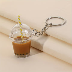 Bubble Tea Bottle Keychain Simulation Model Key Ring Pendant