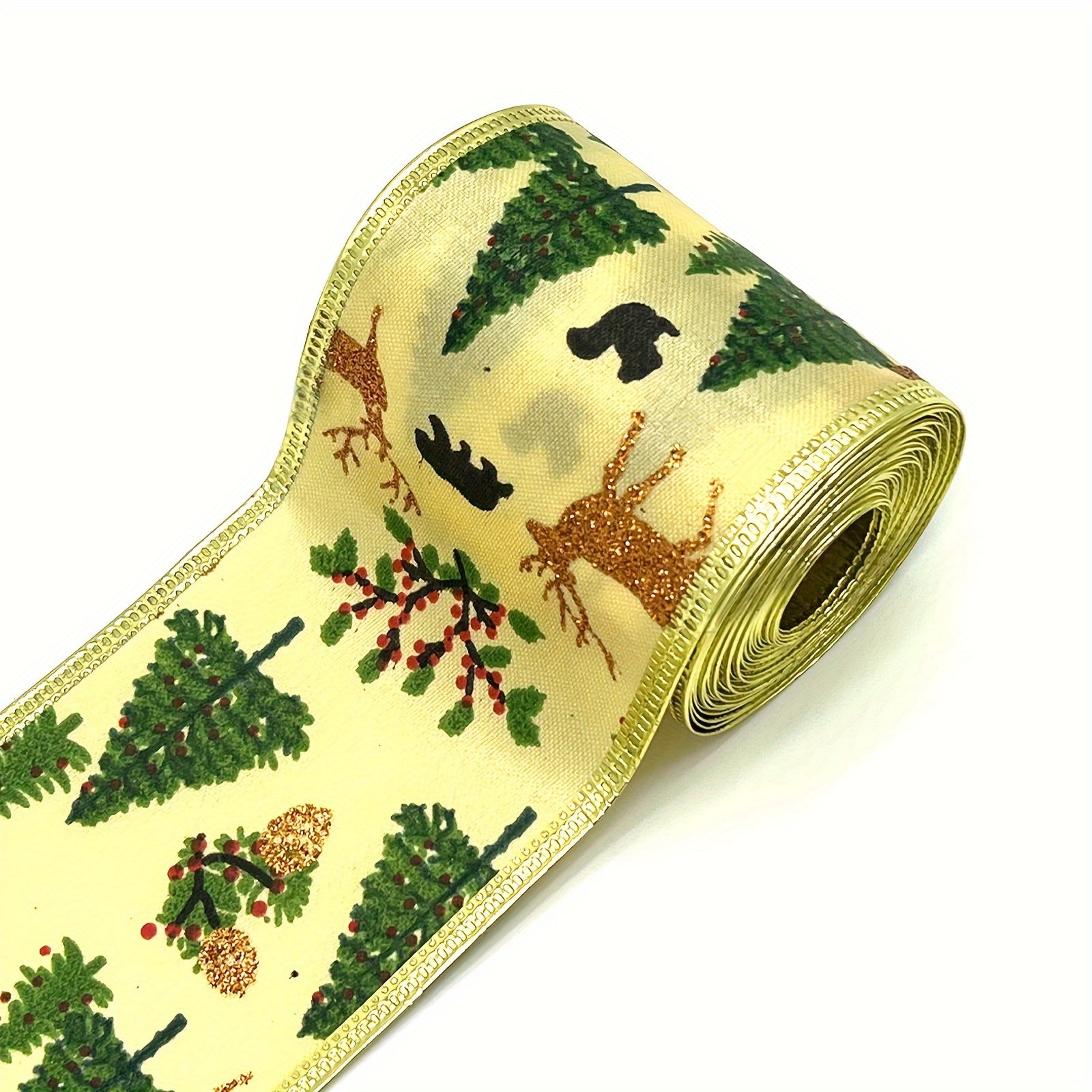 4 57 Meter Christmas Tree Elk And Happy Holidays Wired Ribbon