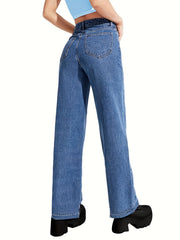 High Waist Straight Jeans Wide Leg Denim