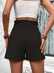 Ruffle Trim Pleated Belted Shorts Casual Women's Clothing